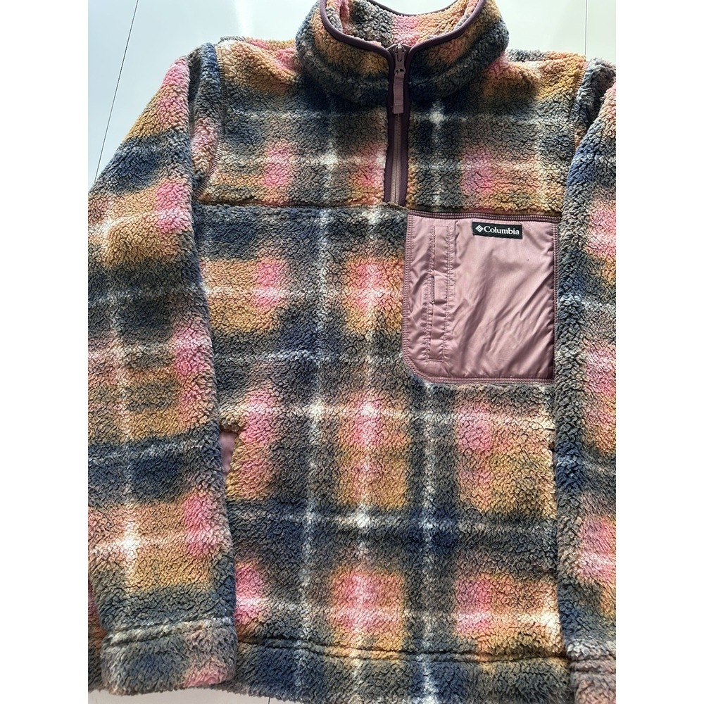 Columbia Jacket  omen XL Ombre Plaid Sherpa Fleece Quarter Zip Pullover